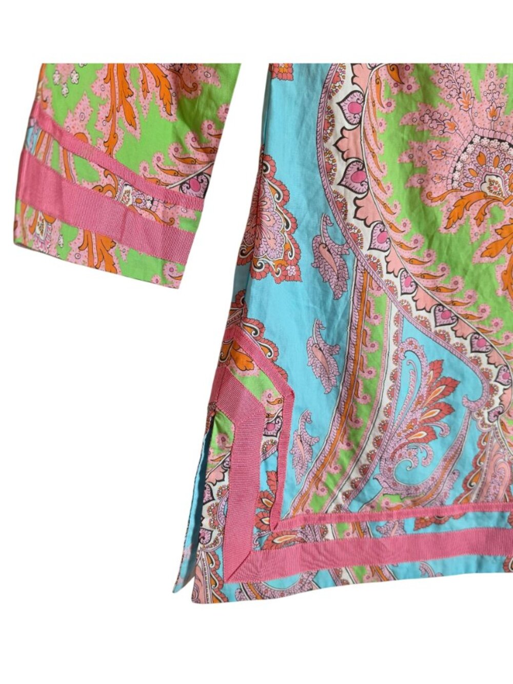 Brooks Brothers Paisley Tunic Top Women 6 Multicolor Italian Woven Resort Cotton - Picture 3 of 5